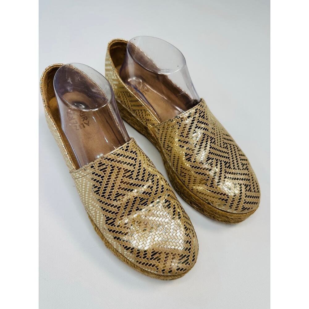 Naturalizer Thea Platform Espadrilles in a Gold Metallic Woven Leather Finish
